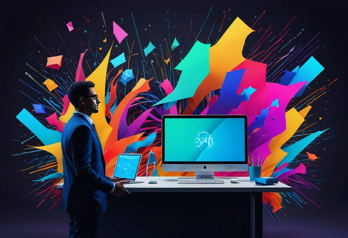 A vibrant illustration depicting a job seeker transitioning from emotional stress to confidence through software solutions. On one side, show a person surrounded by chaotic emotions like doubt and frustration, and on the other, a transformed version with a computer displaying various job platforms and networking tools. Use bright colors to emphasize positivity, and incorporate digital elements like graphs or success icons floating around. 3D style. vibrant colors.